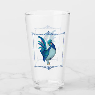 French Country Farmhouse Rooster Blue Teal Pink Glass