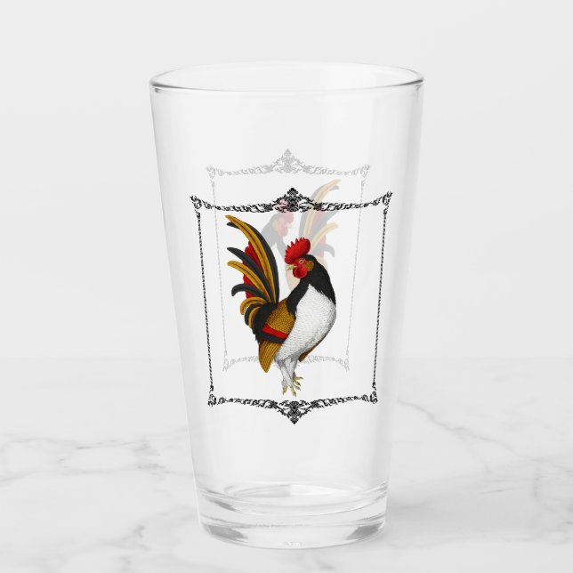 French Country Farmhouse Rooster Red Black Gold Glass (Front)