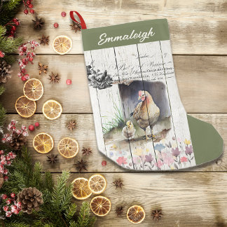 French Country Floral Plymouth Rock Chickens Small Christmas Stocking