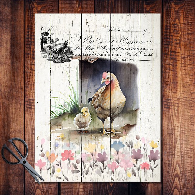 French Country Floral Plymouth Rock Chickens Tissue Paper (Creator Uploaded)