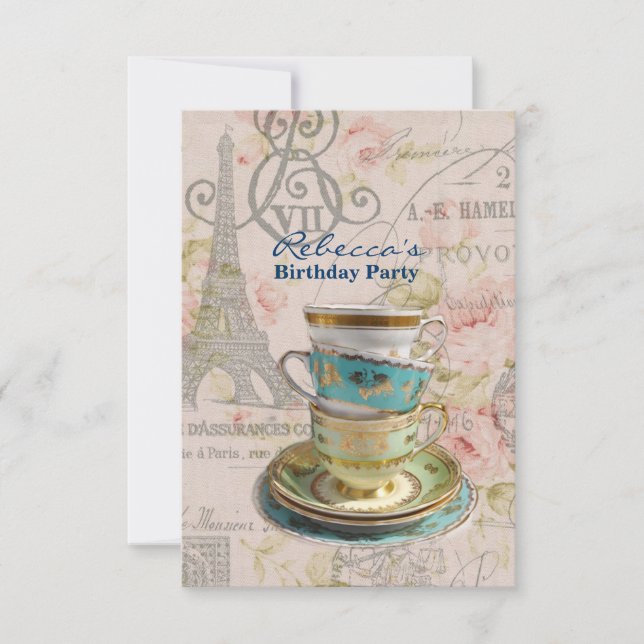 french country garden birthday tea party invitation (Front)