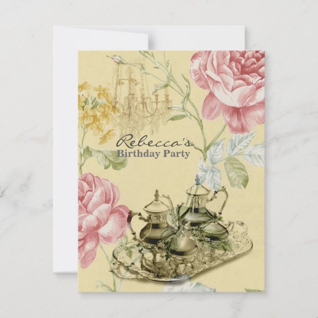 french country garden birthday tea party invitation (Front)