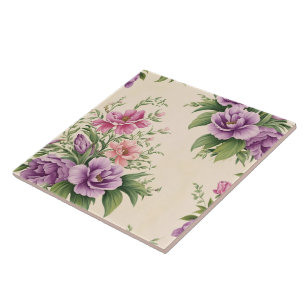 French Country Garden Lavender & Rose Blooms Tile