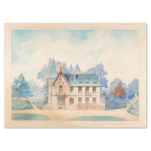 French Country House Architecture Frame Decoupage  Tissue Paper