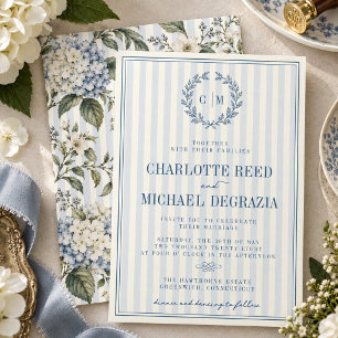 French Country Hydrangea Chinoiserie Wedding Invitation