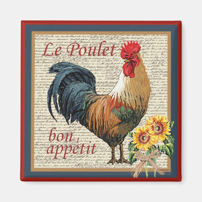 French Country Kitchen Vintage Rooster Magnet (Front)