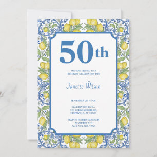 French Country Lemon Blue 50th Birthday Invitation