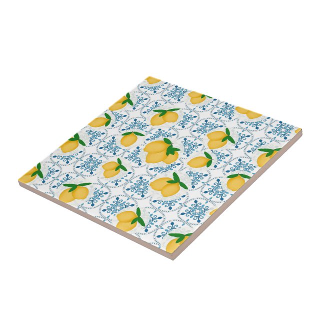 French Country Lemon Blue Floral Tile Pattern (Side)