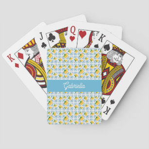 French Country Lemon Blue Tile Monogram Playing Cards