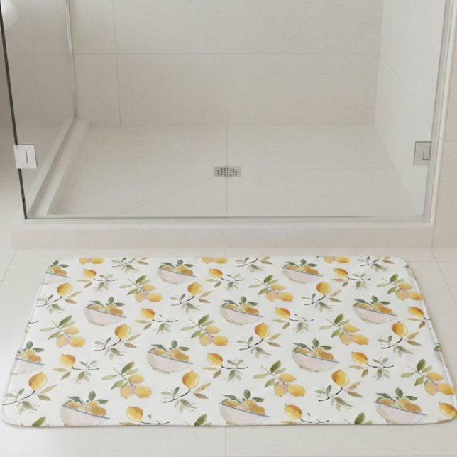 French Country Lemon Pattern Bath Mat (cute french country lemon pattern bath mat)