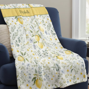 French Country Lemon Wildflower Custom Name Fleece Blanket