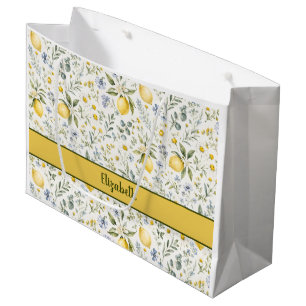 French Country Lemon Wildflower Custom Name  Large Gift Bag