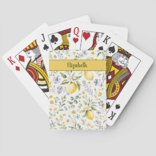 French Country Lemon Wildflower Custom Name Playing Cards