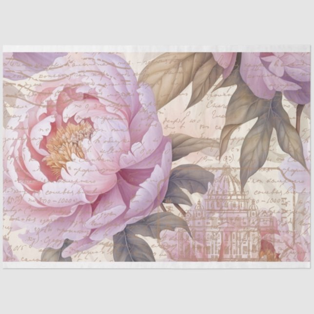 French Country Lilac Peonies Decoupage Paper (Front)