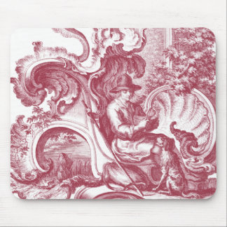French Country Man and Dog Beautiful Red Toile Mouse Mat