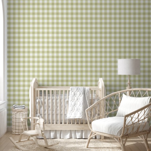 French Country Meadow Gingham - sage green plaid. Wallpaper (Kids)