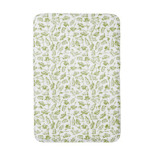 French Country Olive Leaf Pattern Green Chic Bath Mat