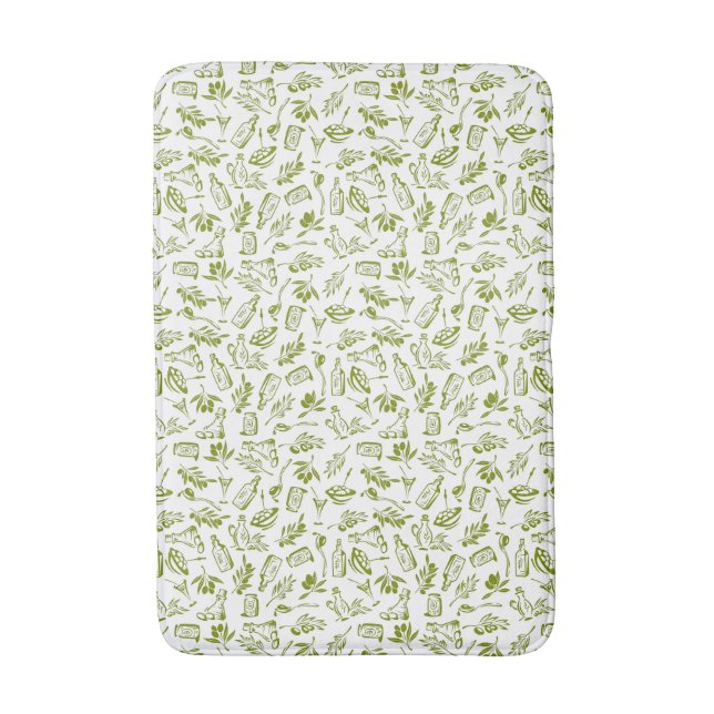 French Country Olive Leaf Pattern Green Chic Bath Mat (Front Vertical)