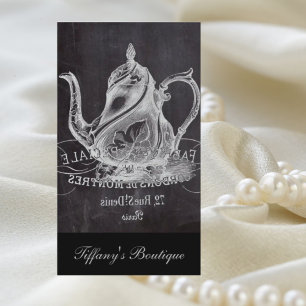 french country paris tea party chalkboard teapot business card