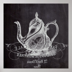 french country paris tea party chalkboard teapot poster