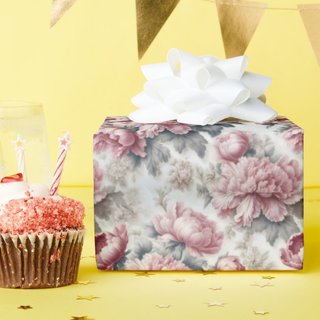 French Country Pink Peonies Wrapping Paper (Birthday Party)