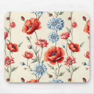 French Country Poppy and Dahlia  Mouse Mat