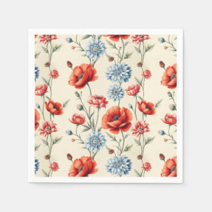 French Country Poppy and Dahlia  Napkin