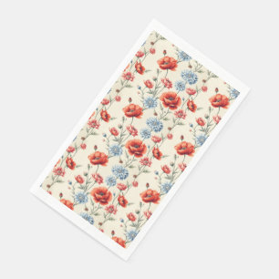French Country Poppy and Dahlia Toile Napkin