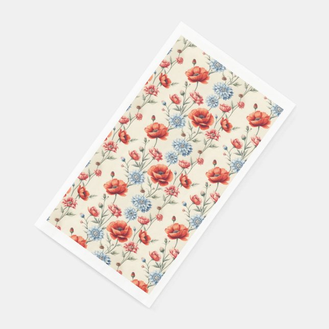 French Country Poppy and Dahlia Toile Napkin (Corner)