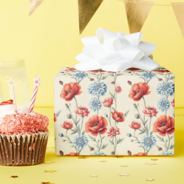 French Country Poppy and Dahlia  Wrapping Paper (Birthday Party)