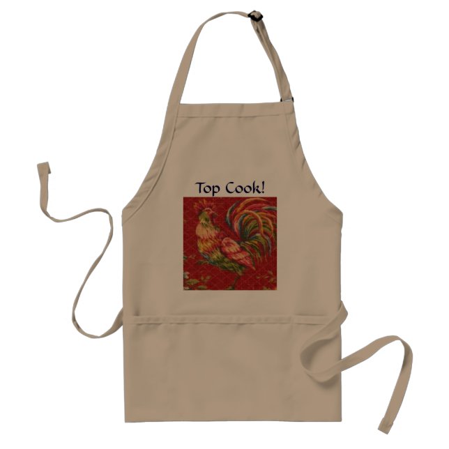 French Country Red Rooster Top Cook! Apron (Front)