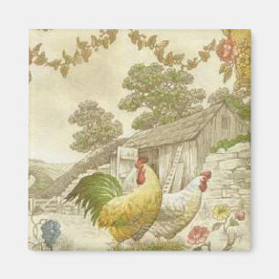 French Country Rooster & Hen Fridge Magnet