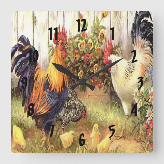 French Country Rooster Hen Print Clock (Front)