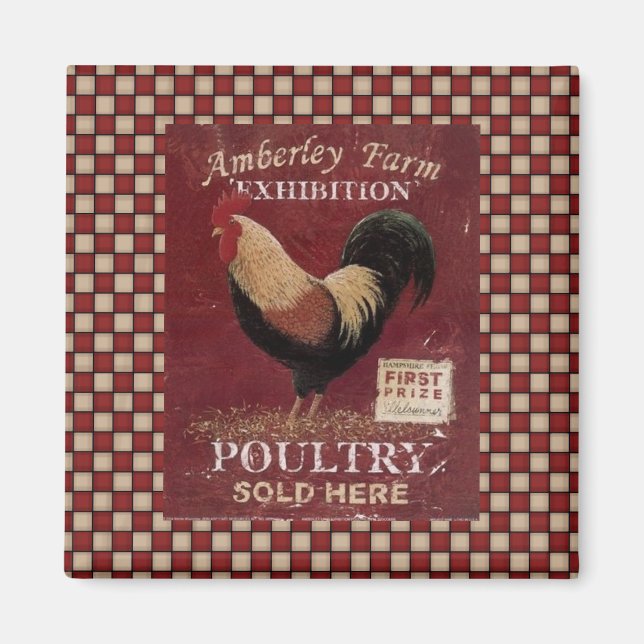 French Country Rooster Sign Fridge Magnet (Front)