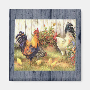 French Country Roosters/Baby Chicks Fridge Magnet