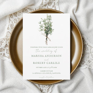 French Country Rosemary Sprigs with Twine Wedding Invitation