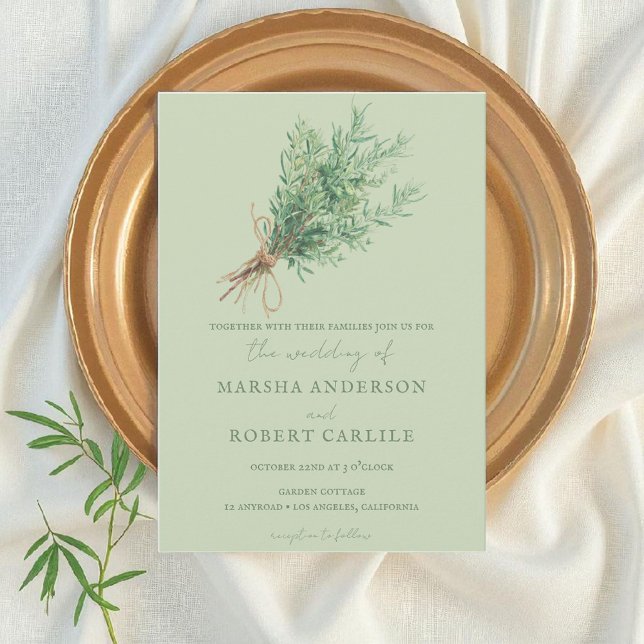French Country Rosemary Sprigs with Twine Wedding Invitation (Creator Uploaded)