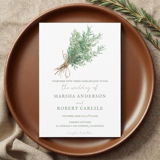 French Country Rosemary Sprigs with Twine Wedding Invitation (Creator Uploaded)