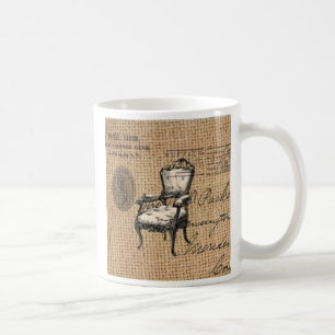 french country scripts burlap Paris rococo chair Coffee Mug