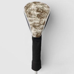 French Country Sepia Pumpkin Toile Pattern Golf Head Cover