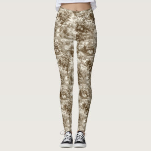 French Country Sepia Pumpkin Toile Pattern Leggings