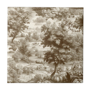 French Country Sepia Pumpkin Toile Pattern Tile