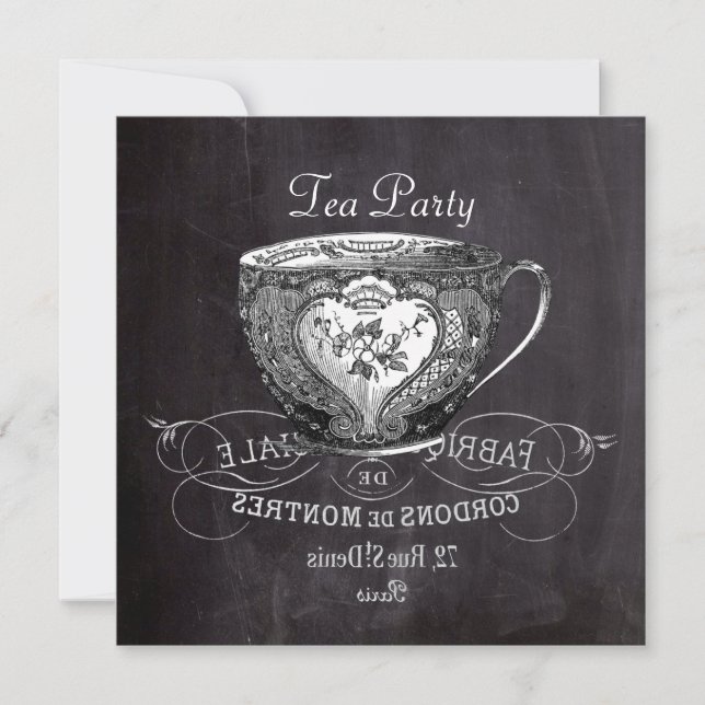 french country teacup chalkboard tea party invitation (Front)