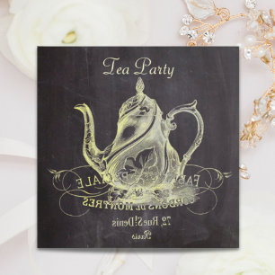 french country teapot chalkboard tea party invitation