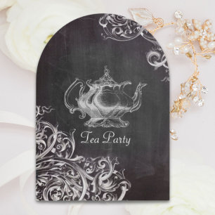 french country teapot chalkboard tea party invitation
