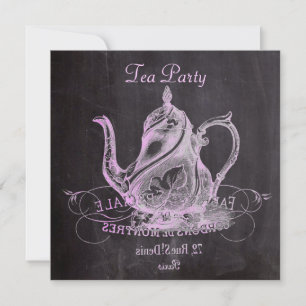 french country teapot chalkboard tea party invitation