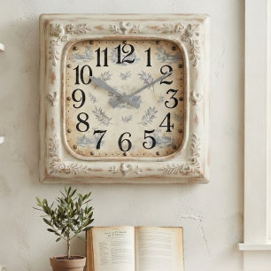 French Country Toile Blue and White Square Wall Clock