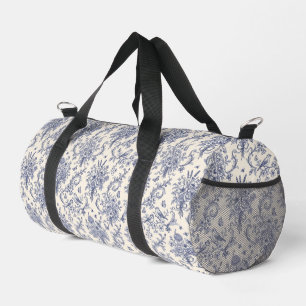 French Country Toile de Jouy Blue Pattern Duffle Bag