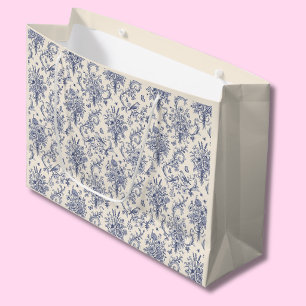 French Country Toile de Jouy Blue Pattern  Large Gift Bag