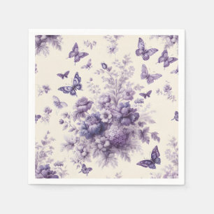 French Country Toile Fleurie Purple Butterflies Napkin